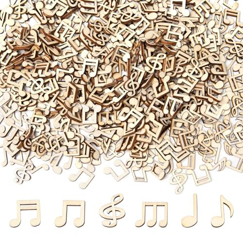 Bofanze 500 Stück Hölzern Musiknote Deko Notenschlüssel Deko Konfetti Holz Streudeko Taufe Musiknote Confetti Hölzerne Tischdeko Streudeko für Junge Mädchen，Abschlussfeiern, Partys, Hochzeiten