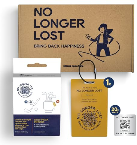 NoLongerLost Bring Back Happiness Golf Pack mit Smart QR Stickern | 16 Golf Schläger Sticker & 1 Golf Bag Label | Set zur einfachen Identifizierung von Golfschlägern & Taschen | Wasserdicht