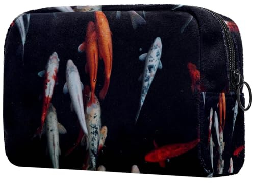 Neceser de carpa de color rojo, blanco y de colores para mujer, bolsa organizadora de maquillaje grande con cremallera, multicolor, 18.5x7.5x13cm/7.3x3x5.1in, Neceser