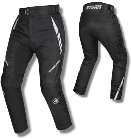 Pantaloni da Moto Tecnici 3 Strati 4 Stagioni con Protezioni CE Rimovibili, Impermeabili con Fodera Removibile Uomo (IT, Testo, XL, Regular, Regular, Standard, Nero)