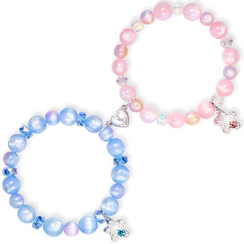 pcgaga 2 stycken par armband, vänskapsarmband med magnetisk hjärtstängning – stretchiga armband som romantisk present till par, bästa vän, syster (akura-rosa och havsblå), Eine Grösse, Sten, Ingen