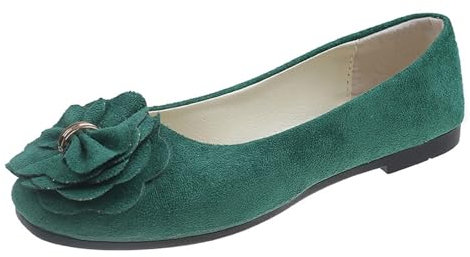 Womens Ballet Flats Summer Lightweight Suede Flower Round Toe Flats Shoes Block Heel PU Pumps Slip On Closed Toe Dress Shoes Daily Dating Commuting Loafers Green