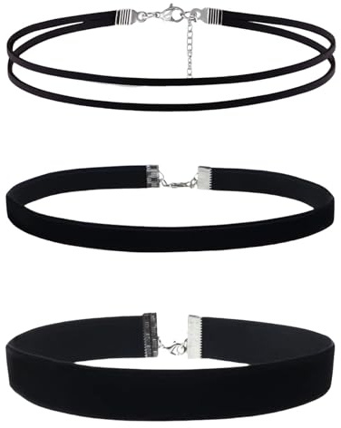 KLINNA Lot de 3 colliers ras du cou pour femme en velours noir, réglable, classique, bijoux pour femmes et filles, parfaits pour les fêtes, la danse, Halloween, les anniversaires, le cosplay