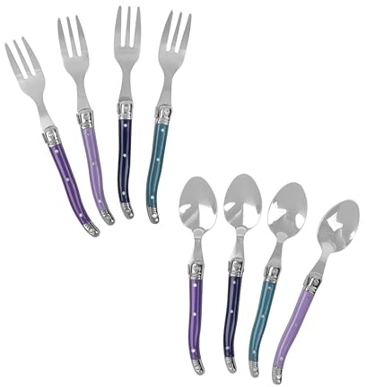 French Home 8-Piece Laguiole Dessert/Cocktail Spoon and Fork Set - Plum Rose