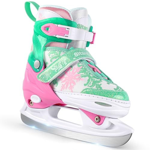 Snowflake Adjustable Skates for Girls, Kids, Ice Hockey Skates for Toddlers and Youth, Beginner Skates with Soft Padding and Reinforced Ankle Support, Suitable Outdoor and Ice Skates, Pink