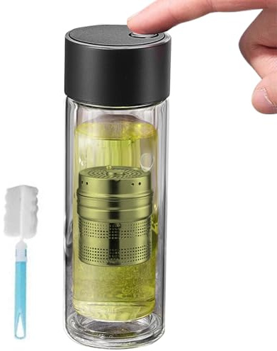 Infuseur à thé de voyage – Bouteille d'eau pour le bureau, la voiture et l'hydratation en plein air | Verre borosilicate avec double paroi résistante à la chaleur, couvercle à joint magnétique, tasse