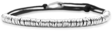 Nato Cuff - Bracciale Argento 925 Wrap avvolgente in Paracord a doppio involucro - Fatto a mano in Francia - Regolabile - Gioiello Uomo o Donna (Nero)
