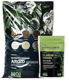 MOIPLANTS | Pack SUSTRATO PREMIUM AROID 10L + FERTILIZANTE para PLANTAS VERDES 750g | Dúo perfecto para las plantas de la familia Araceae | Monsteras, Philodendron, Syngonium, Alocasias etc.