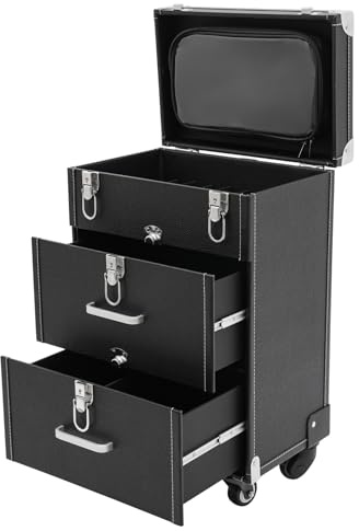 Valigetta cosmetica trolley, 2 cassetti, grande valigetta da parrucchiere con ruote, per il trucco da viaggio, parrucchieri