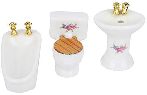 CHEOTIME 3 Pezzi 1: 24 Set da Bagno per Casa delle Bambole, Mobili in Miniatura in Porcellana Giocattoli Quadrifoglio in Ceramica Casa delle Bambole Lavandino Vasca da Bagno (Rosa)