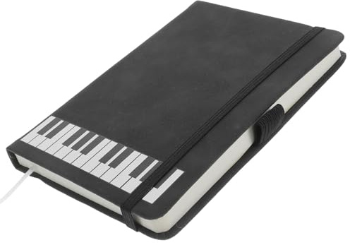 jojofuny Carnet de Notes A6 Thème Musique Noir, Couverture Polyuréthane Motif Piano, Papier Lisse pour Écriture Musicale, Cahier Partition Musique, Bloc-notes Portable Étudiants et Bureau