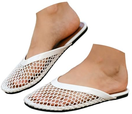 Mules Femme Été Mules en Maille, À Enfiler, Respirantes, À Bout Rond, en Filet, Ballerines Légères en Maille, Mocassins Ouverts À L'arrière