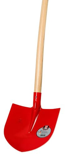 RUHR-BRILLANT Frankfurter Schaufel | mit Eschen-Langstiel 130 cm | gehärteter Vergütungsstahl, spitzes Blatt rot pulverbeschichtet, Schwerlastdülle mit Sicke, ergonomisch gebogener Holzstiel