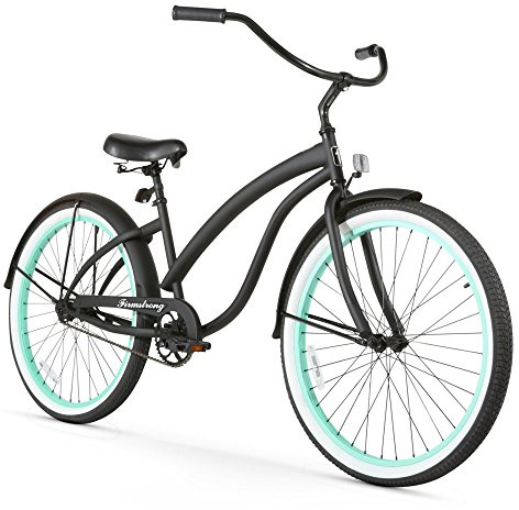 Firmstrong Bella Fashionista Single Speed Beach Cruiser Bicycle, 26-Inch, Matte Black/Green Rims,15128