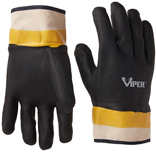 Galeton Viper Double Coated PVC Gloves Safety Cuff Black (Pack of 12) 7110,Large