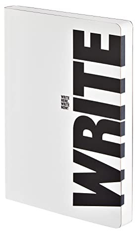 Nuuna Notizbuch A5+ | Graphic L - Write - Wrong | Dotted Journal | 3,5mm Punktraster | 256 nummerierte Seiten | 120g Premium-Papier | Leder weiß | nachhaltig produziert in Deutschland