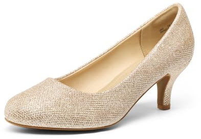 DREAM PAIRS Women's Comfortable Kitten Heels Pumps,Gold,8