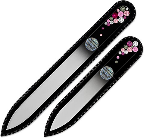 Mont Bleu Set di 2 lime per unghie in vetro decorato a mano con Swarovski Elements | Vetro di Boemia temperato originale, garanzia a vita, in custodia di velluto nero