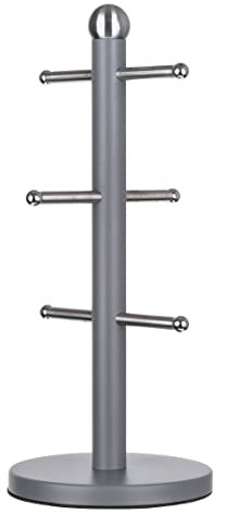 Novel Solutions Stainless Steel Matt Grey Coated 6 Cups Mug Tree Kitchen Storage Rack