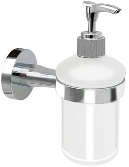Bathroom Glass Soap Dispenser with Chrome Holder Wall Mounted