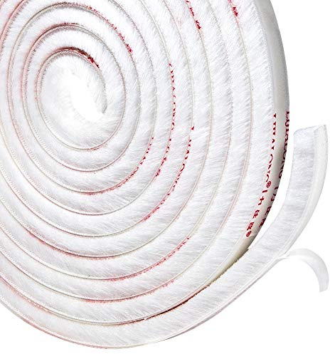 TORRAMI Fuzzy Brush Seal Weatherstripping for Window and Door 11/32 inch x 11/32 inch x 16 ft, Self-Adhesive Felt Insulation Sealing Strip Wind Dust Draft Insect Proof, White