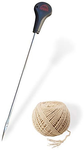 SpitJack Meat 12 Inch Trussing Needle and Butchers Cooking Twine Kit for Sewing Up Whole Hog, Pig, Roasting Chicken and Turkey. 12 Inch SS Needle and 185 Feet of Cotton Kitchen String.
