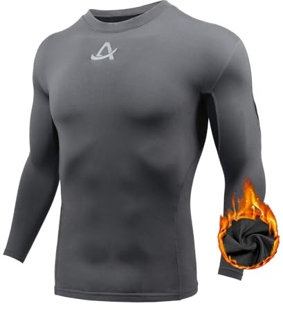 AMZSPORT - Camisa de compresión para Hombre, Camiseta de Manga Larga con Forro seco y Fitness, Térmica 113001-gris, L