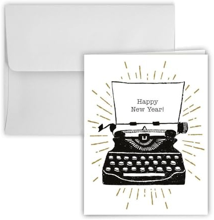 Paper Frenzy Happy New Year Typewriter Christmas Cards and White Envelopes - 25 pack