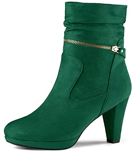 Allegra K Bottes mi-mollet à talon haut et fermeture éclair pour femme Vert émeraude 5