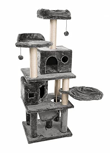 JAMAXX Premium Katzen Kratzbaum XXL H165cm, Extra-Stabil 9 Dicke Stämme, Starke Bodenplatte 3cm, Super Weiches Plüsch, PCT6006 dunkel-grau