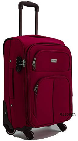 R.Leone Valigia Trolley Espandibile bagaglio a mano 4 ruote in stoffa 214 (Bordò, S Bagaglio a mano 55cm)