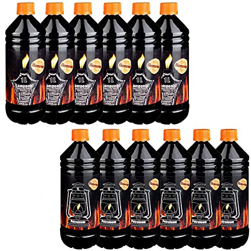 Lampenoel Lampenöl Petroleum Set Petroleumheizung Petroleumofen Lampe Kamin Kerosin Reiniger Fackel Laterne Öl 12 Liter Öllampe flüssig Gartenfackeln Flameup
