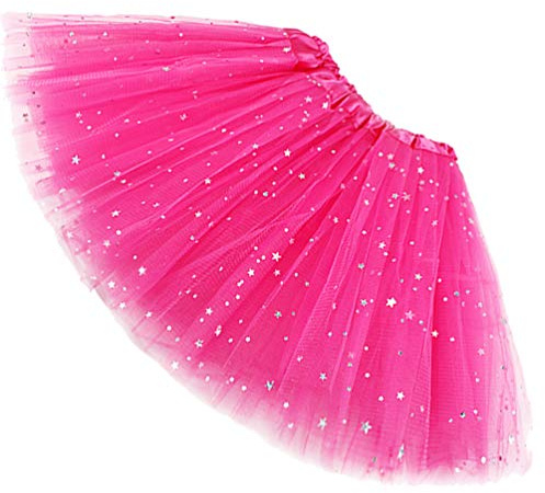 Ugitopi Niñas Sparkle Tutus Princesa Ballet Danza Capas Tul Tutu Faldas, Rose Red