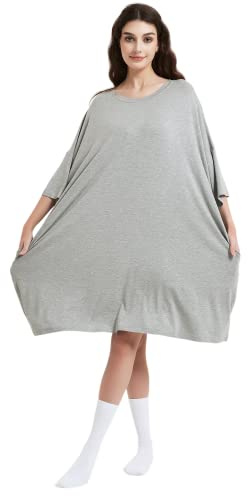VERTAST Women Oversize Cooling Nightdress Sleep Tee Plus Size Nightshirt Long Nightie Dress Casual Sleepwear With Pockets, grey