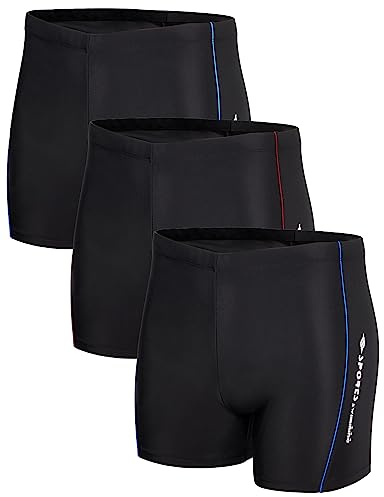 KANAV 3 Pack Men's Athletic Square Leg Swimsuit Jammers Durable Compression Swim Briefs Training Bathing Swimming Shorts