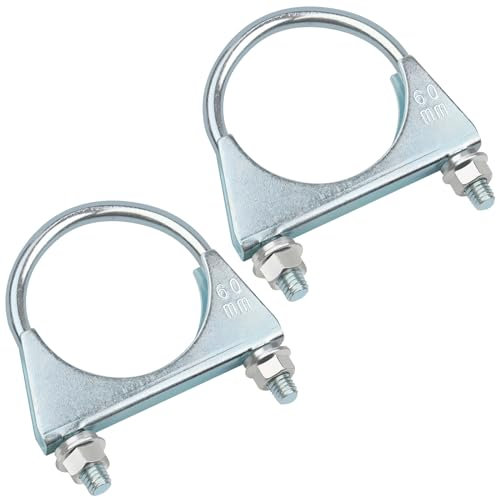 Yeepeo 2 Stück Bügelschelle, 60mm Auspuffschelle Verzinkter Stahl Rohrschellen Runde Rohrbügelschelle mit Mutter Platte U-Bolzen für Rohrverbindungen