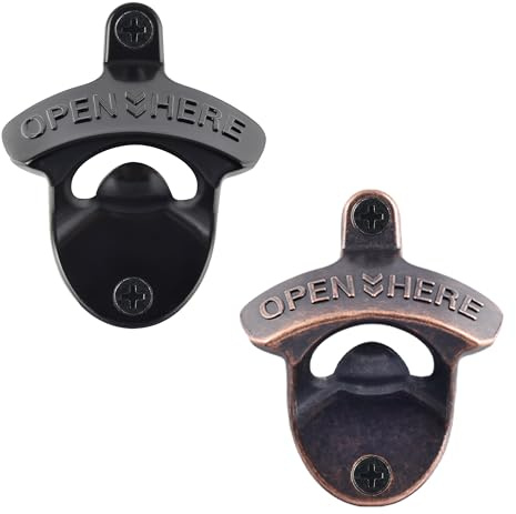 HAIICEN Old Fashion Bottle Opener Wall Mounted Stainless OPEN HERE Black Screw in Wall Beer Soda Bottle Cap Opener Rustic Copper for Table Cooler Post (2 PCS)