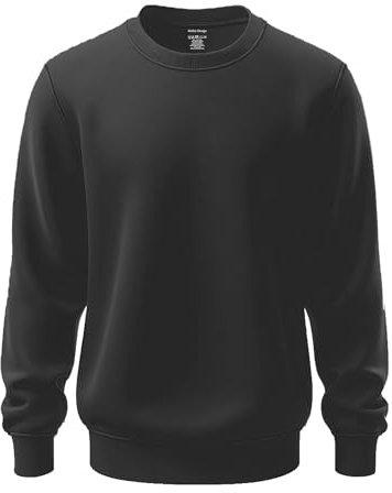 Mellor Design Mens Womens Sweatshirts Pullover Thermal Plain Top Workwear Casual Crewneck Jumper Sweater Sports Leisure Fleece Black