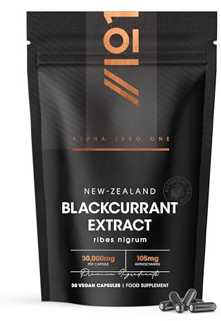 New Zealand Blackcurrant Extract - 35% Anthocyanins - 30 Vegan Capsules (1 Month Supply) – Resealable and Recyclable Pouch by Alpha01