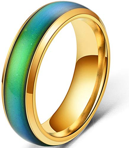 Jude Jewelers 4mm Stainless Steel Temperature Sensative Color Changing Wedding Band Mood Ring (Gold, 4)