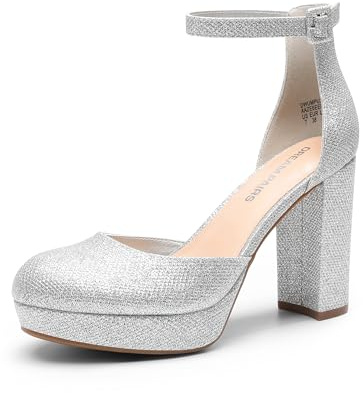 DREAM PAIRS Scarpe Donna Eleganti con Tacco Alto, Plateau e Punta Chiusa, Cinturino alla Caviglia, Scarpe da Sposa e Festa,Size 37,Argento,DWUMPU2534