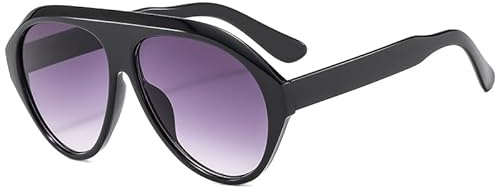 Long Keeper Lunettes De Soleil Femmes Hommes Retro Lunettes De Soleil Grande Pilote Flat Top Neutre Protection UV400 (Helles Schwarzgrau)