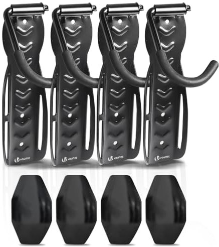 VOUNOT ® Lot de 4 Support de Vélo Mural en Forme L Crochets de Mur Robustes avec Rotation 300° Coussinets de Protection pour Garage Maison Support Mural de Rangement Robuste Noir