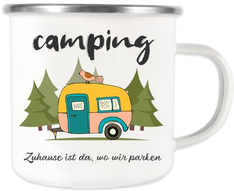 Anicy Emaille Kindertasse Wohnwagen Geschenke, Weiß