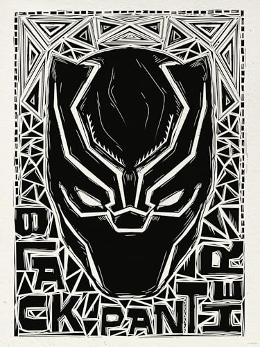 Komar Wandbild- Marvel Black Panther Lino-Cut Helmet - Größe 30 x 40 cm - Poster, Kinderzimmer, Dekoration - gerollt ohne Rahmen