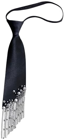 FakeFace Black Tie for Women Men Punk Pre-Tied Neck Tie Adjustable Necktie Girls Neckwear for Uniform Shirt School Business Prom Accessory (Black-tassel style)
