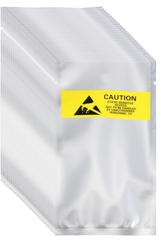 sourcing map 100 bolsas antiestáticas de 3.1 x 5.9 pulgadas, parte superior abierta con agujero, bolsa de blindaje ESD con etiquetas para disco duro, disco duro, SSD, placas base de dispositivos