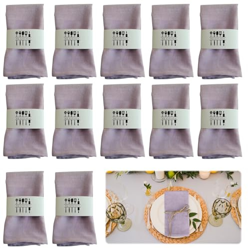 Yuragim Servilletas de tela de lino, paquete de 12 servilletas cuadradas de lavanda, 40 x 40 cm, servilletas de tela para decoración de mesa, servilletas lavables para Navidad, bodas, eventos, fiestas