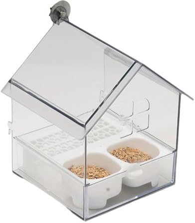 Casa Mangiatoia per Uccelli da Esterno - Per Mangime Uccelli,Vasca da Bagno con Dispenser di Cibo e Acqua per Osservazione Fringuelli in Giardino Balcone Cortile