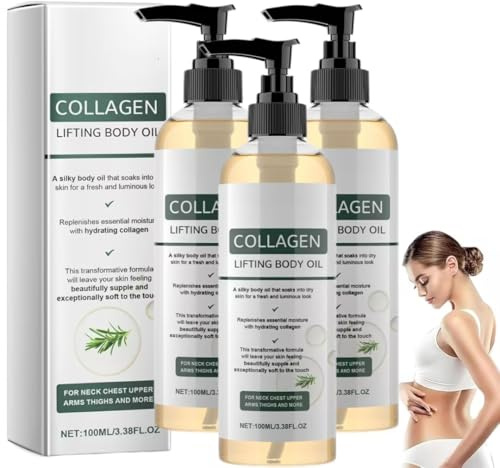 Huile Corporelle Liftante Au Collagène, 100 ml Huile Corps Hydratante Pour Femmes, Firmea Collagene Creme Corps, Huile Raffermissante Corps, Atténue Visiblement Les Ridules Et Illumine Le Teint (3PC)